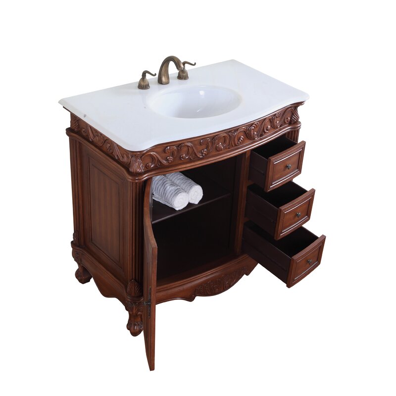 36" Deep Chestnut Finish Vanity with Matching Medicine Mirror